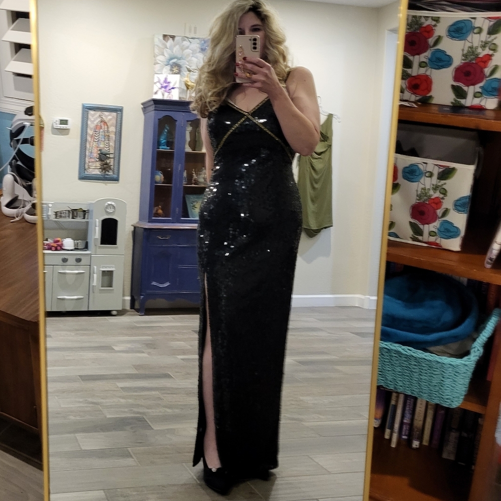 Scala Black Sequin Formal Gown With Gold Sequin B… - image 3